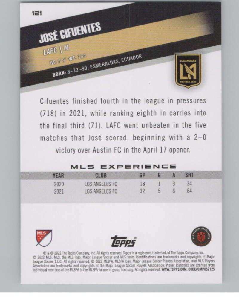 2022 Topps MLS Soccer #121 Jose Cifuentes  Los Angeles FC  V97771 Image 2