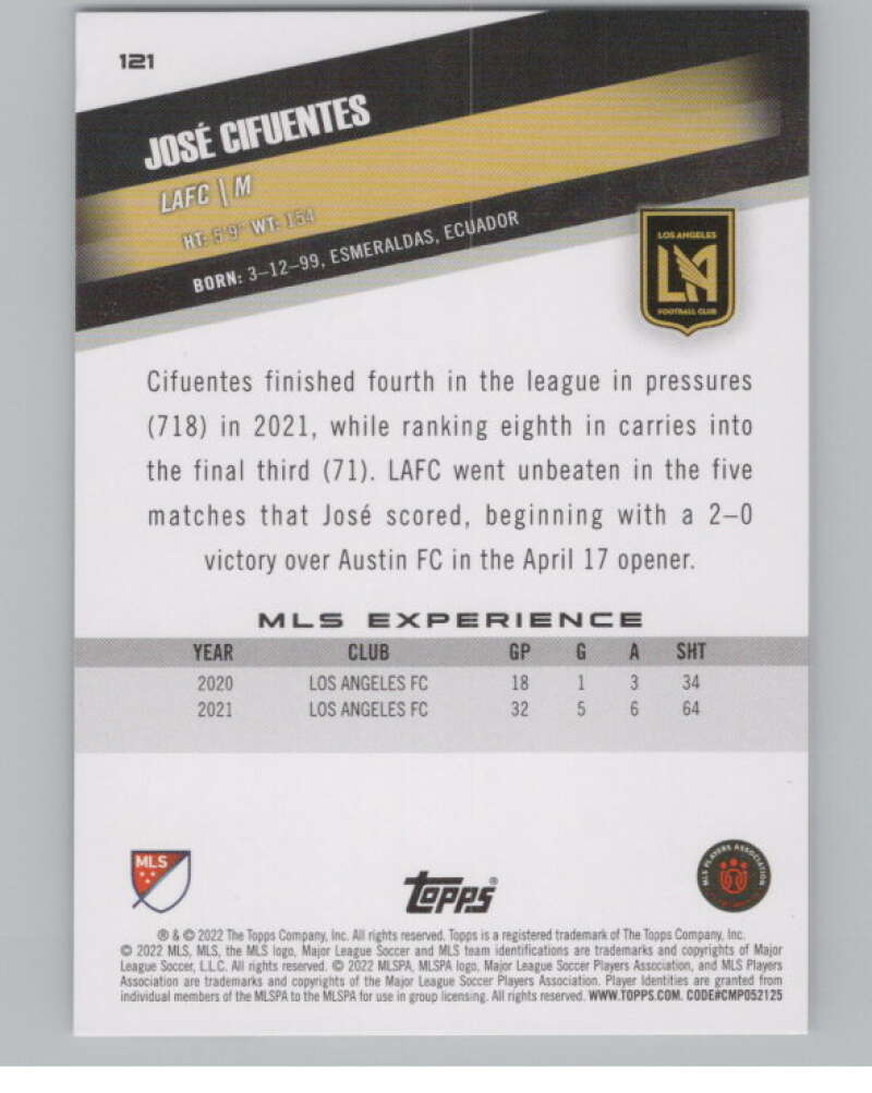 2022 Topps MLS Soccer #121 Jose Cifuentes  Los Angeles FC  V97772 Image 2