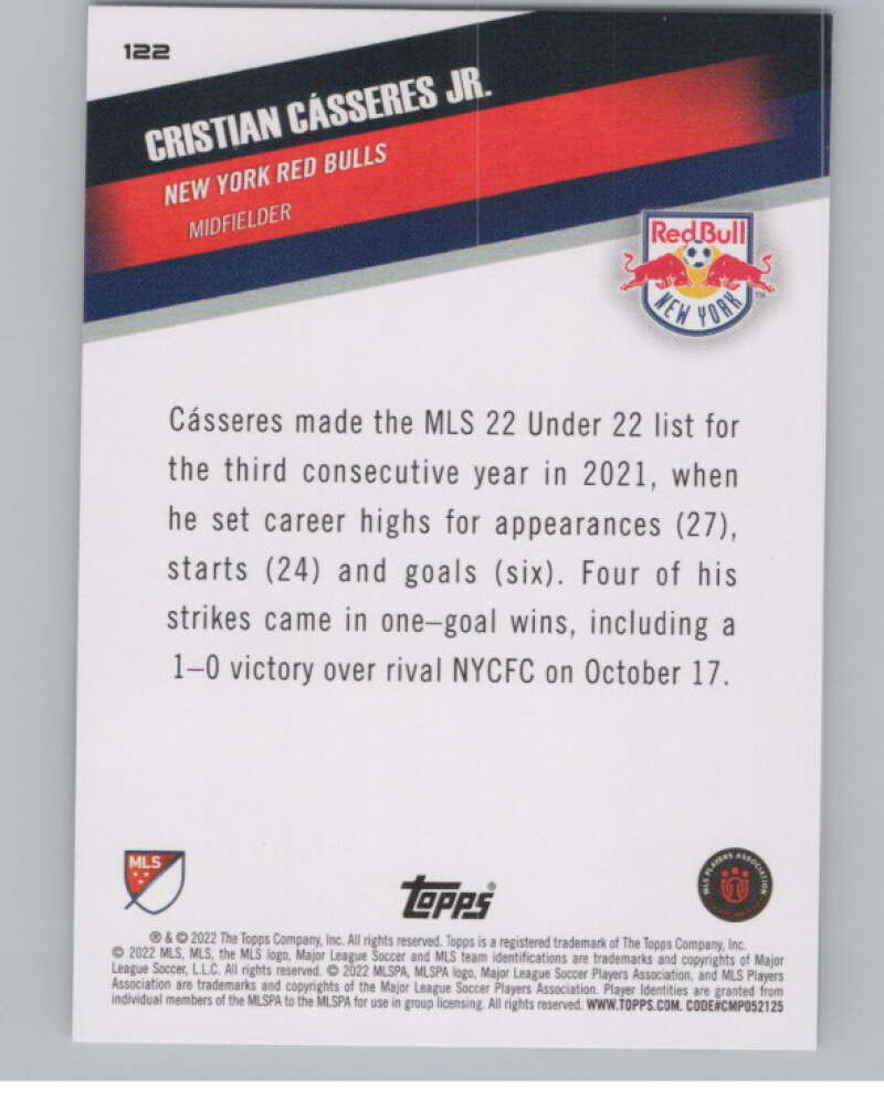 2022 Topps MLS Soccer #122 Cristian Casseres Jr.  New York  V97773 Image 2
