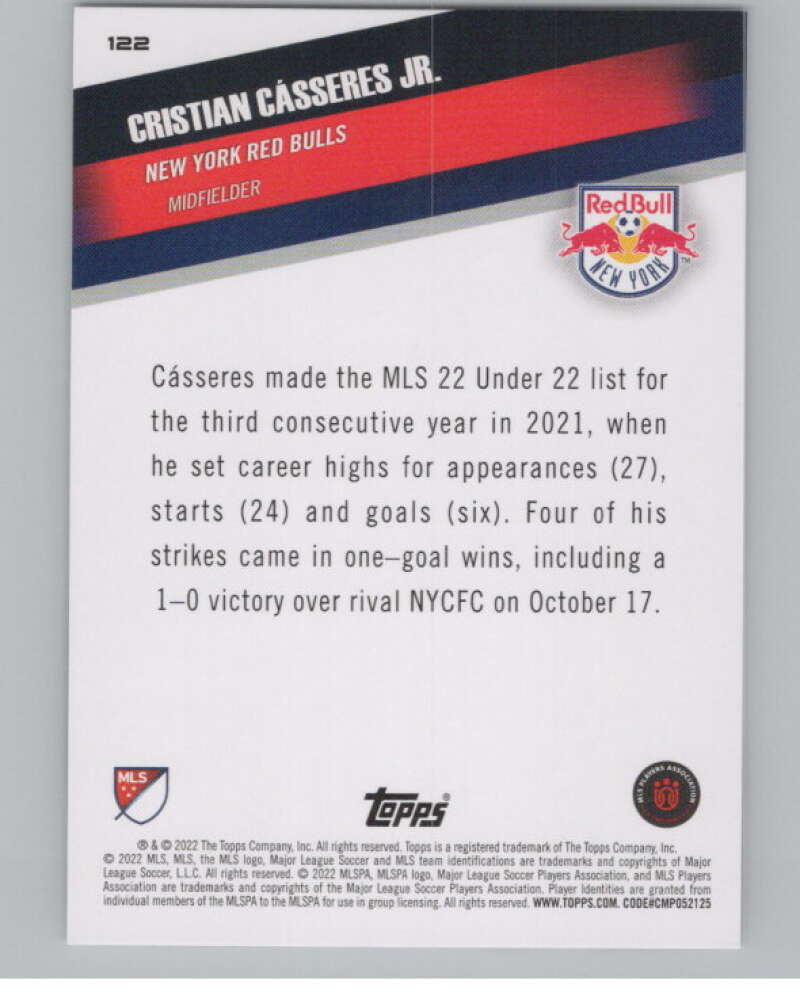 2022 Topps MLS Soccer #122 Cristian Casseres Jr.  New York  V97774 Image 2