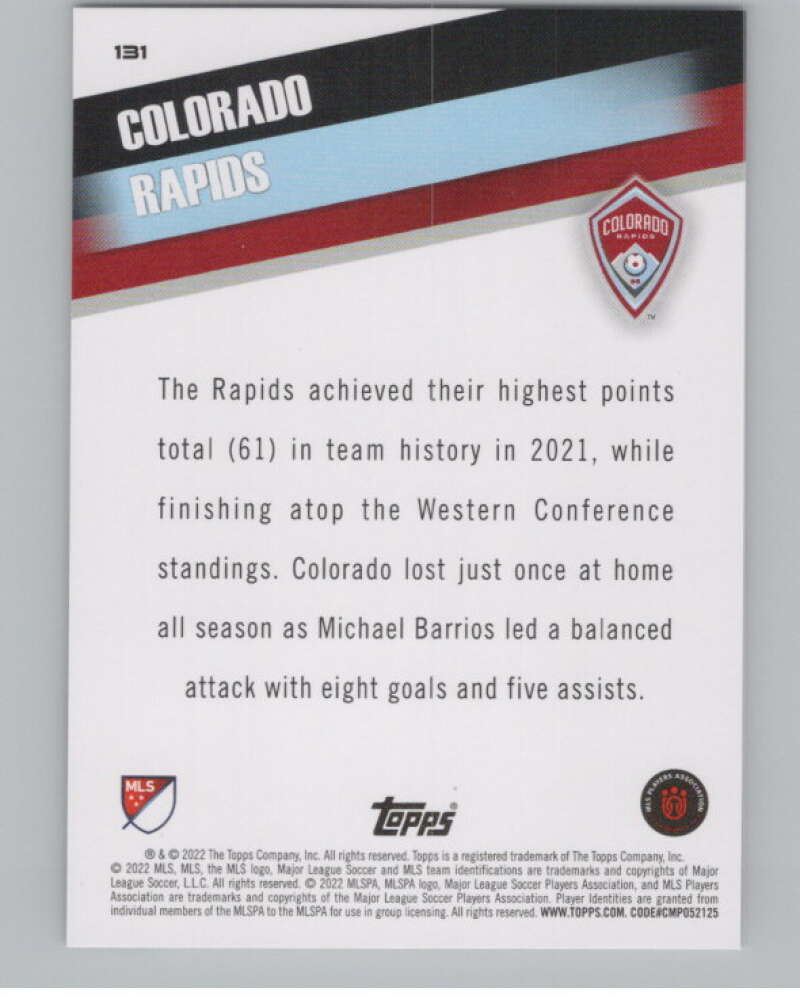 2022 Topps MLS Soccer #131 Colorado Rapids  Colorado Rapids  V97797 Image 2