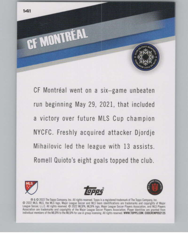 2022 Topps MLS Soccer #141 CF Montreal  CF Montreal  V97822 Image 2