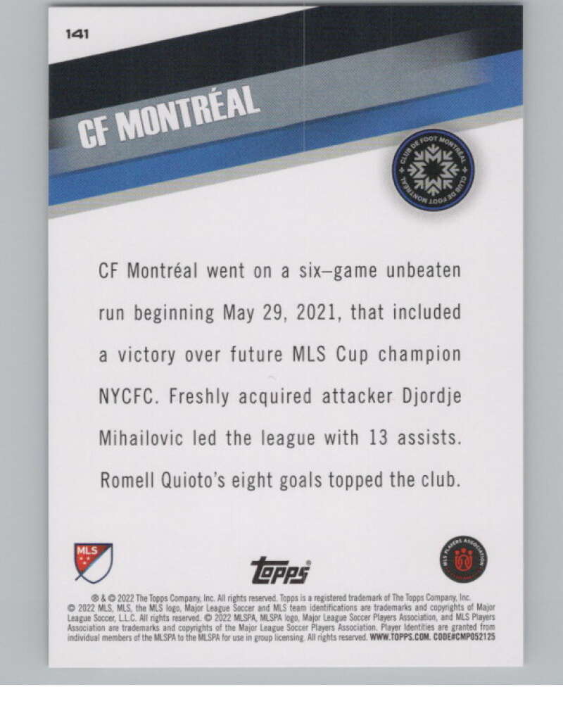 2022 Topps MLS Soccer #141 CF Montreal  CF Montreal  V97823 Image 2