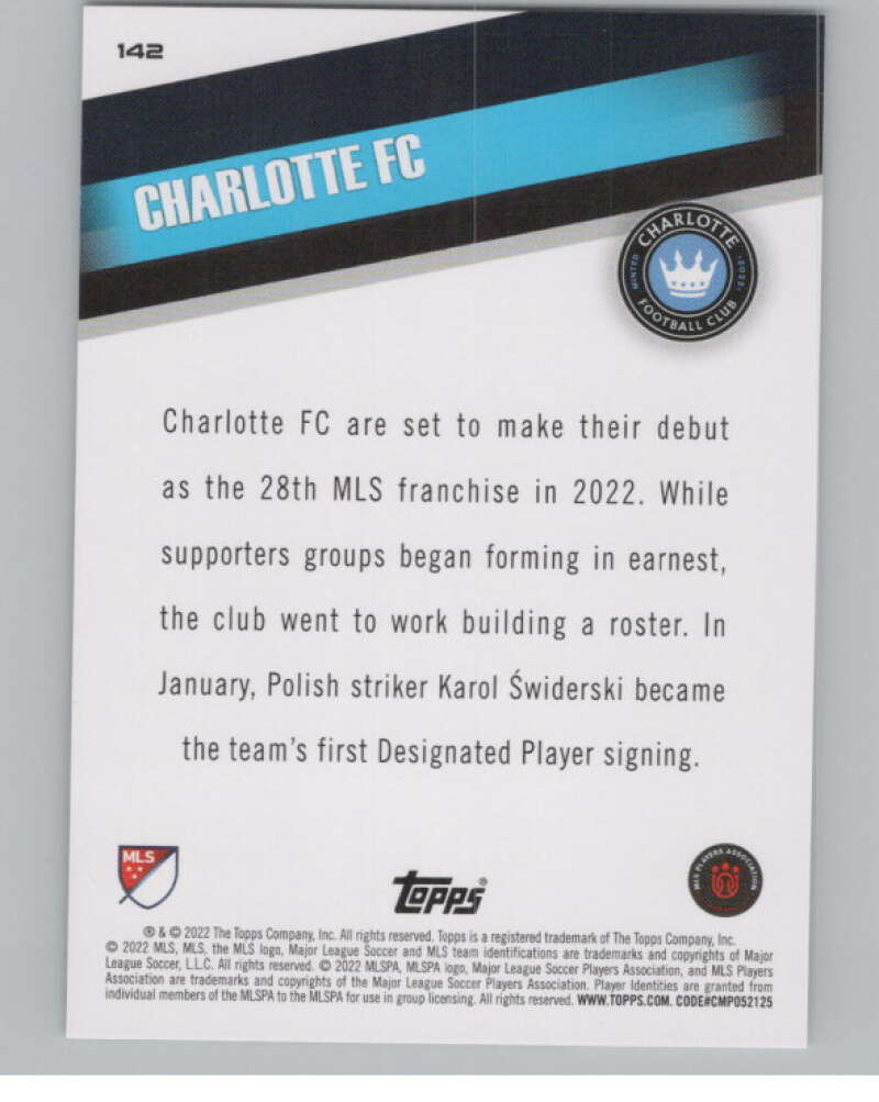 2022 Topps MLS Soccer #142 Charlotte FC  Charlotte FC  V97825 Image 2
