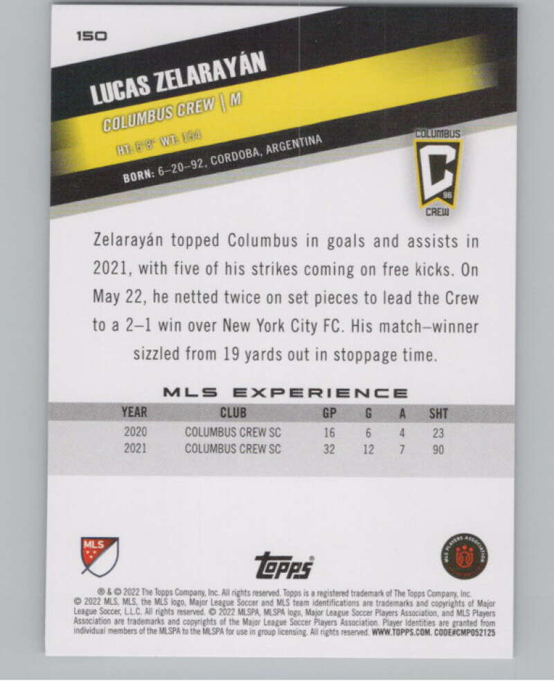 2022 Topps MLS Soccer #150 Lucas Zelarayan  Columbus Crew  V97845 Image 2