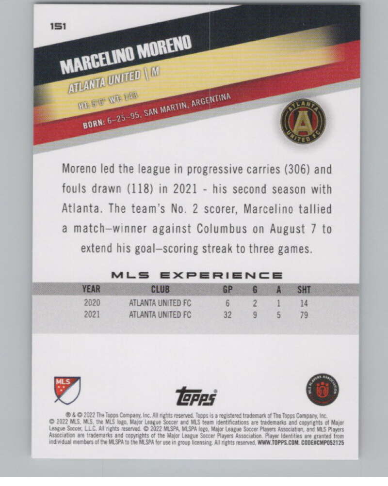 2022 Topps MLS Soccer #151 Marcelino Moreno  Atlanta United  V97846 Image 2