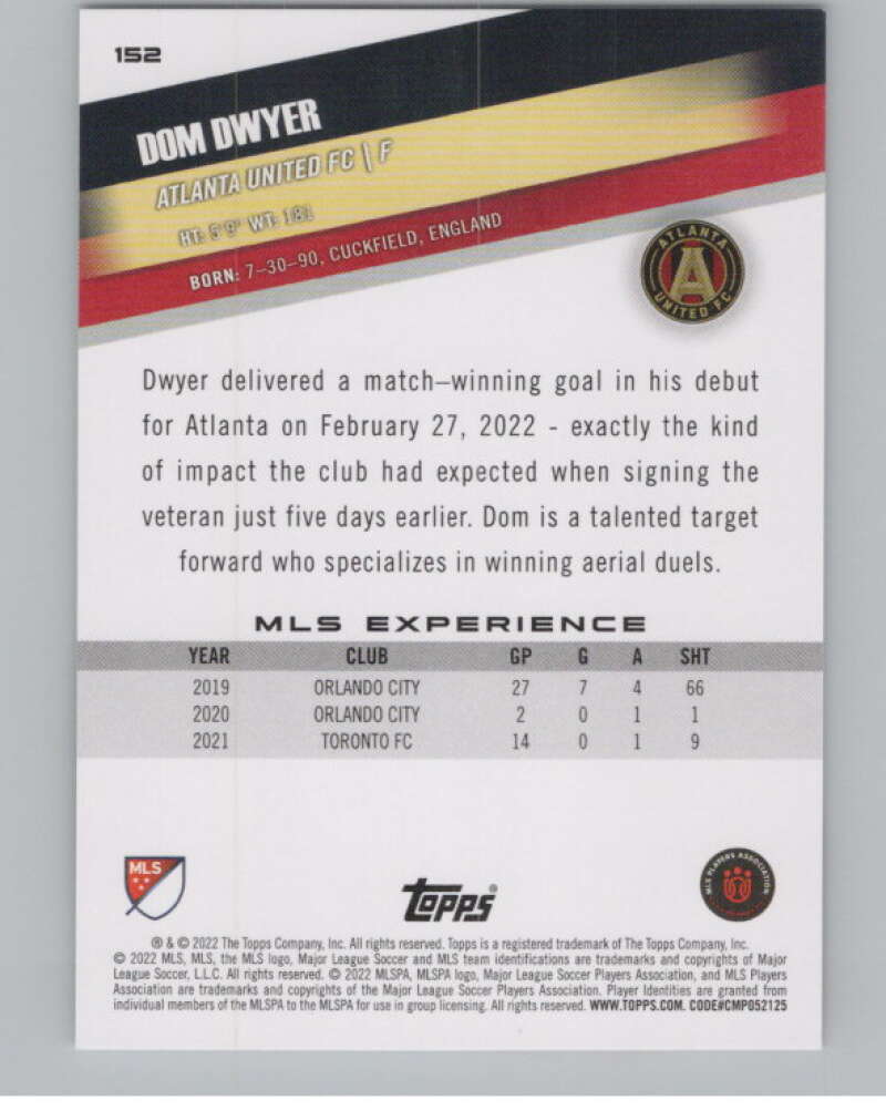 2022 Topps MLS Soccer #152 Dom Dwyer  Atlanta United FC  V97848 Image 2