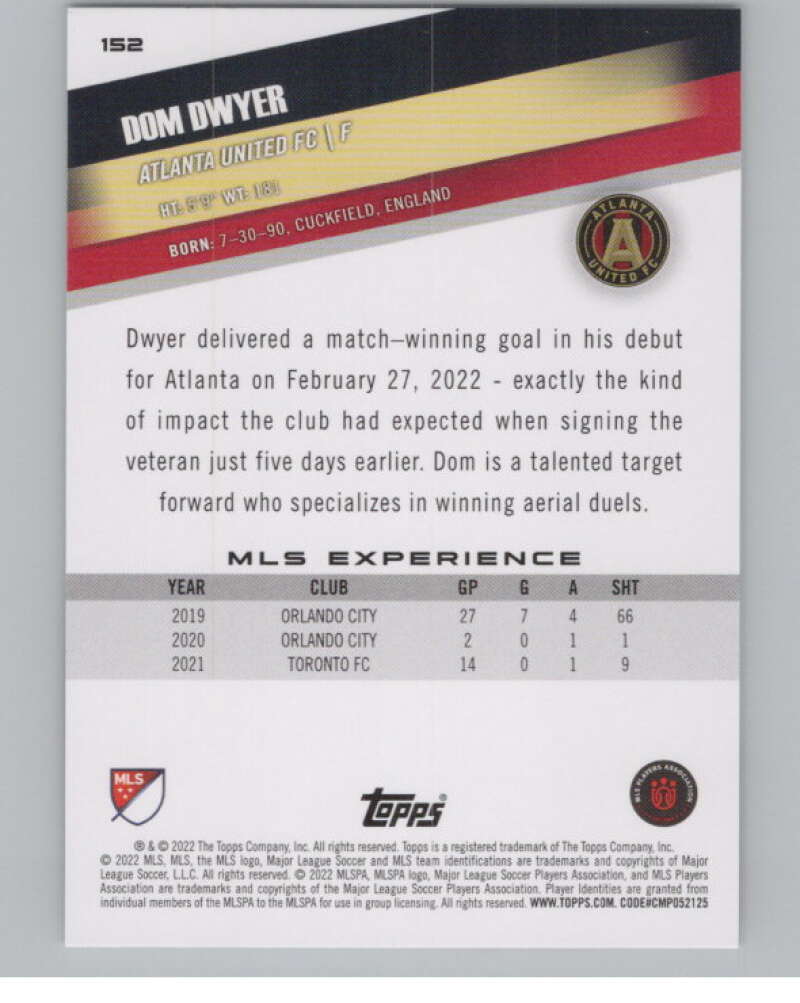 2022 Topps MLS Soccer #152 Dom Dwyer  Atlanta United FC  V97849 Image 2