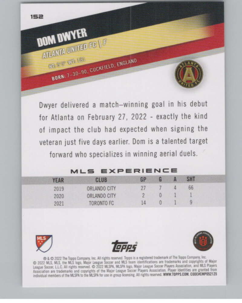 2022 Topps MLS Soccer #152 Dom Dwyer  Atlanta United FC  V97850 Image 2