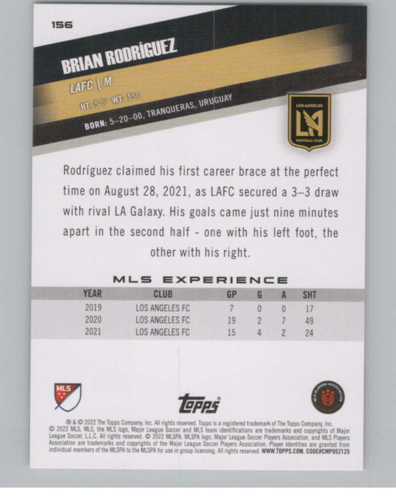 2022 Topps MLS Soccer #156 Brian Rodriguez  Los Angeles FC  V97856 Image 2