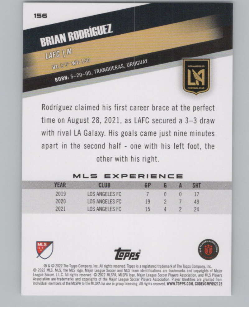 2022 Topps MLS Soccer #156 Brian Rodriguez  Los Angeles FC  V97858 Image 2