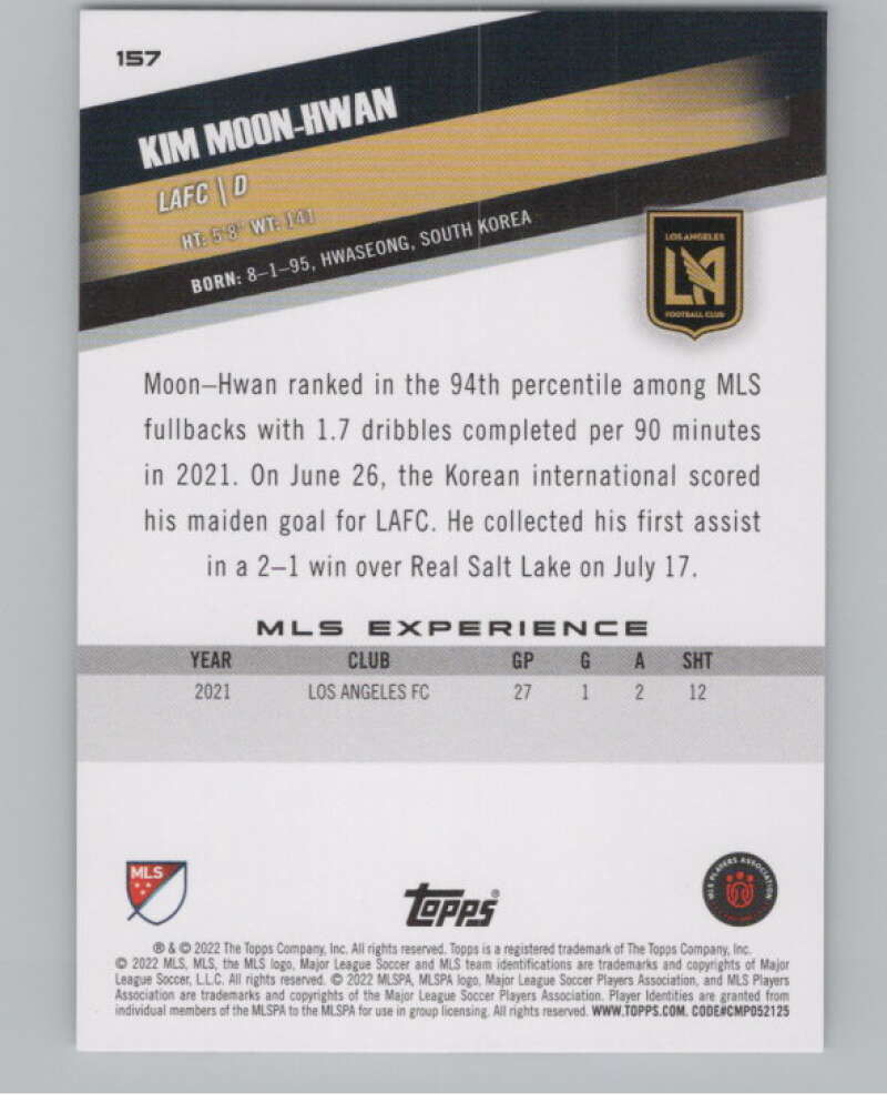 2022 Topps MLS Soccer #157 Kim Moon-Hwan  Los Angeles FC  V97859 Image 2