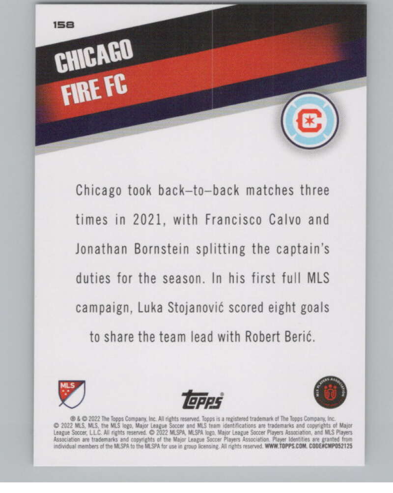 2022 Topps MLS Soccer #158 Chicago Fire FC  Chicago Fire FC  V97861 Image 2