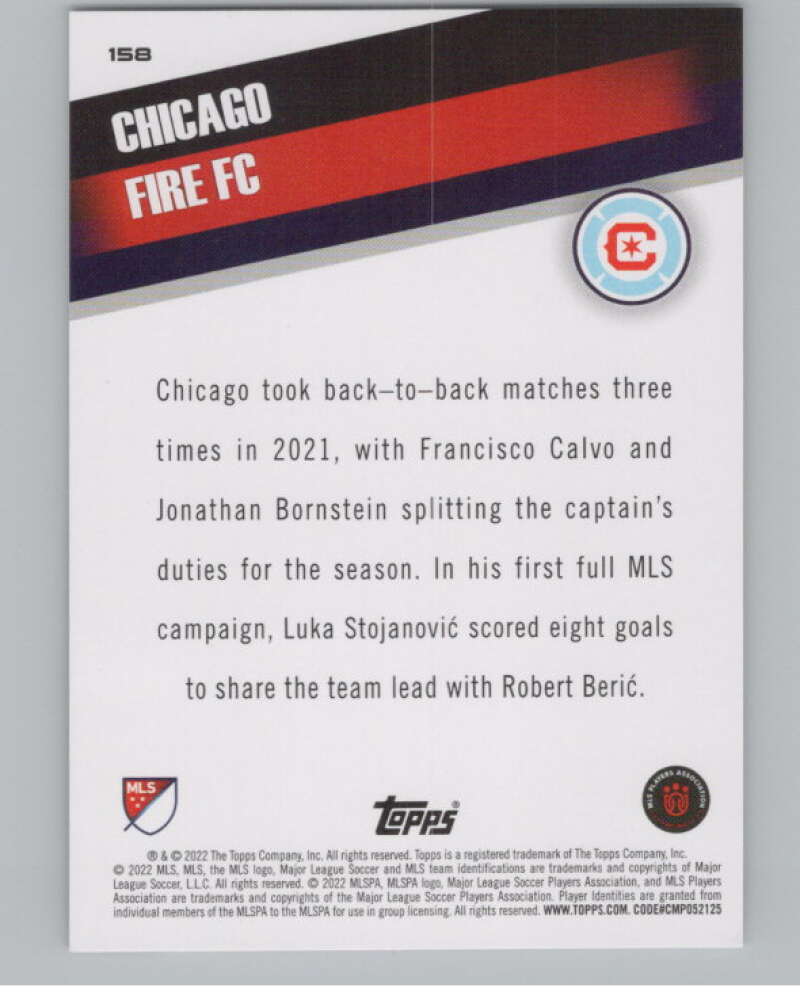 2022 Topps MLS Soccer #158 Chicago Fire FC  Chicago Fire FC  V97862 Image 2