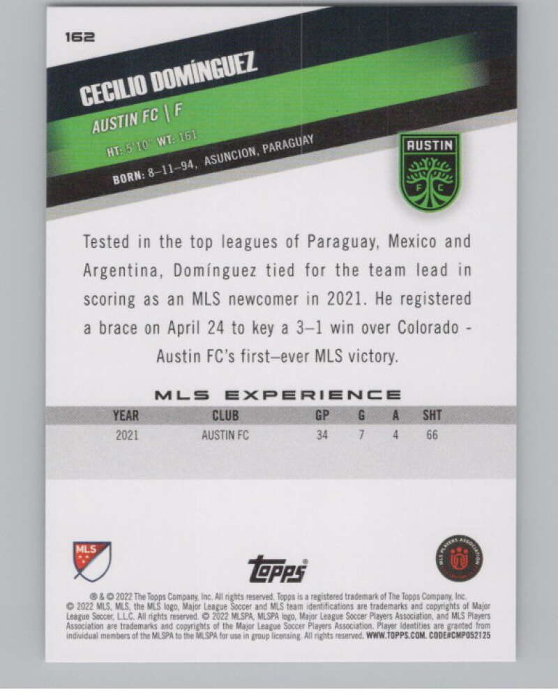 2022 Topps MLS Soccer #162 Cecilio Dominguez  Austin FC  V97870 Image 2