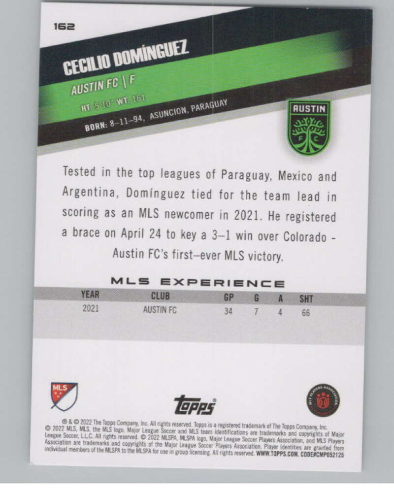 2022 Topps MLS Soccer #162 Cecilio Dominguez  Austin FC  V97872 Image 2