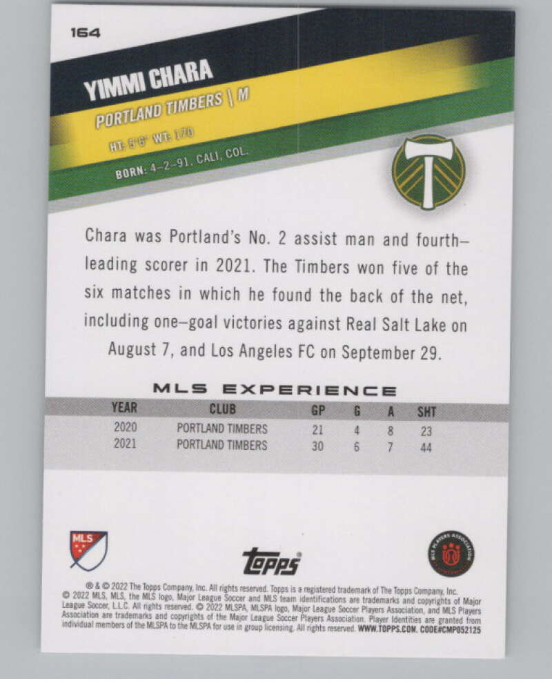 2022 Topps MLS Soccer #164 Yimmi Chara  Portland Timbers  V97876 Image 2