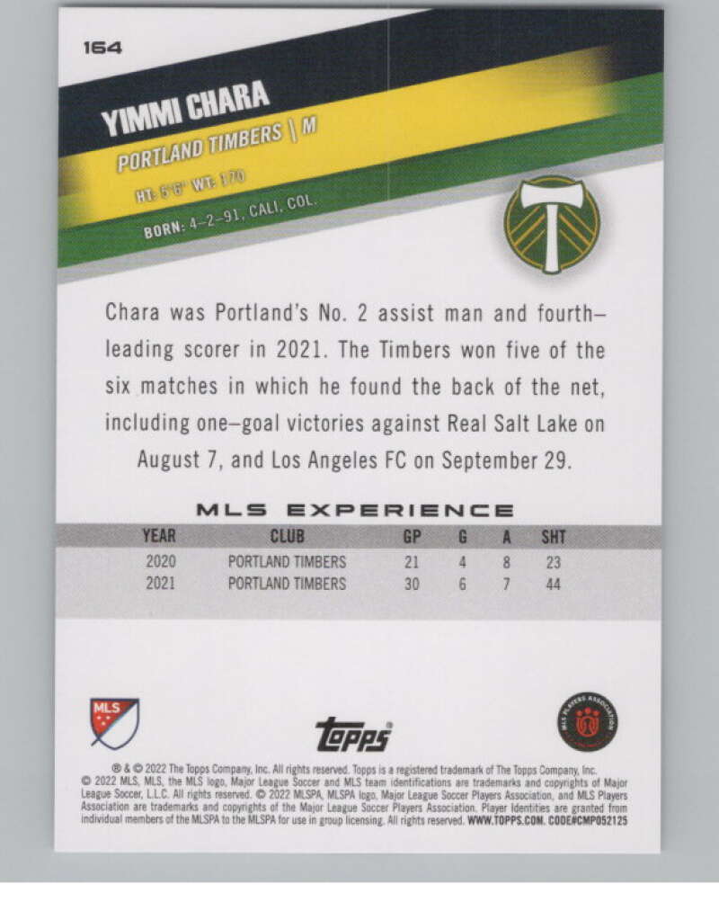 2022 Topps MLS Soccer #164 Yimmi Chara  Portland Timbers  V97877 Image 2