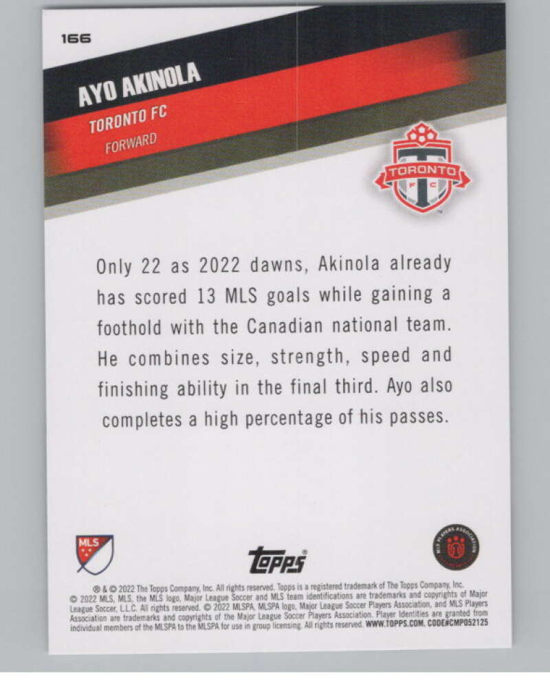 2022 Topps MLS Soccer #166 Ayo Akinola  Toronto FC  V97882 Image 2