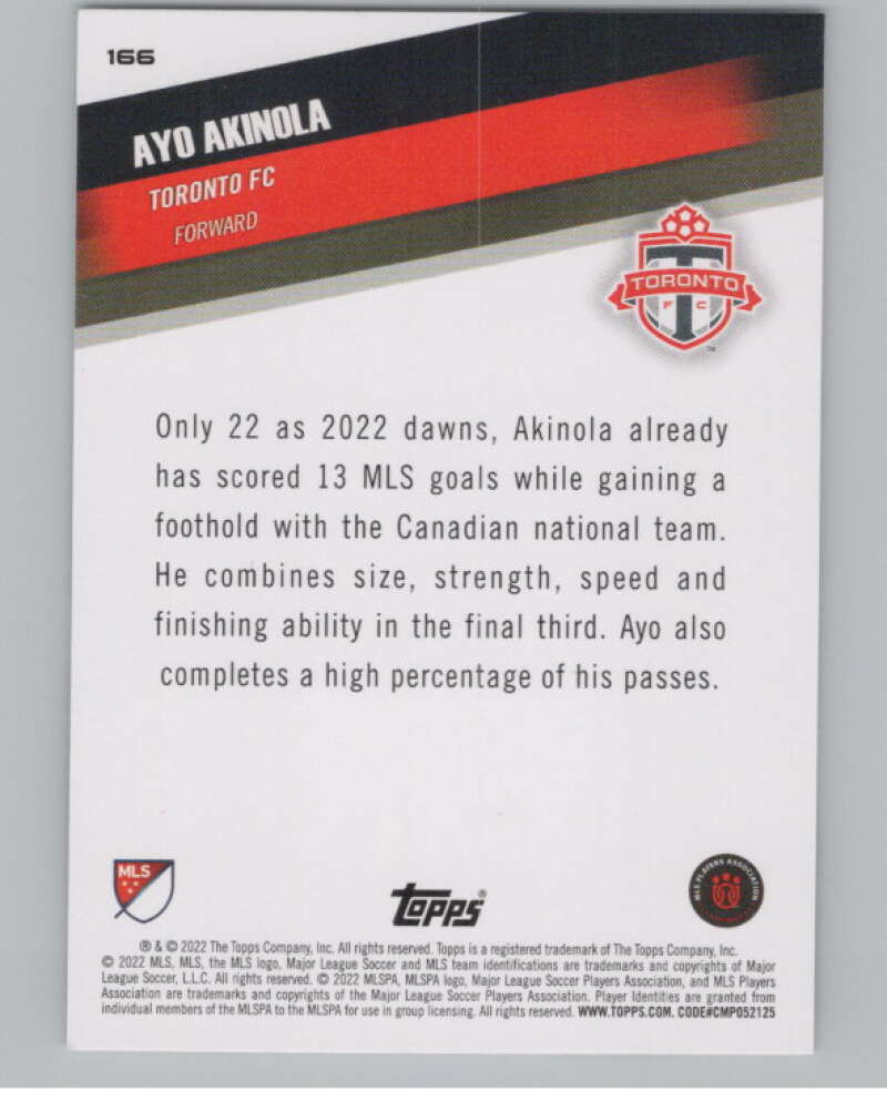 2022 Topps MLS Soccer #166 Ayo Akinola  Toronto FC  V97883 Image 2