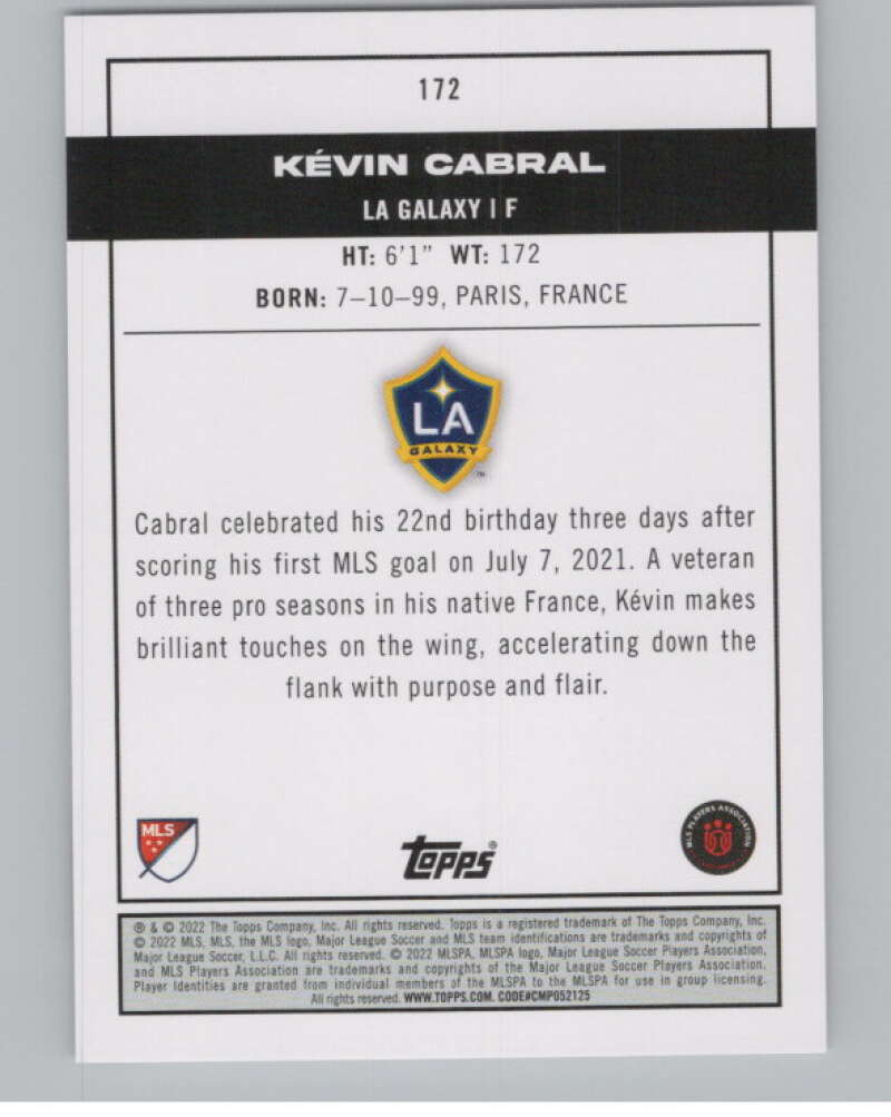 2022 Topps MLS Soccer #172 Kevin Cabral  RC Rookie Los Angeles  V97895 Image 2