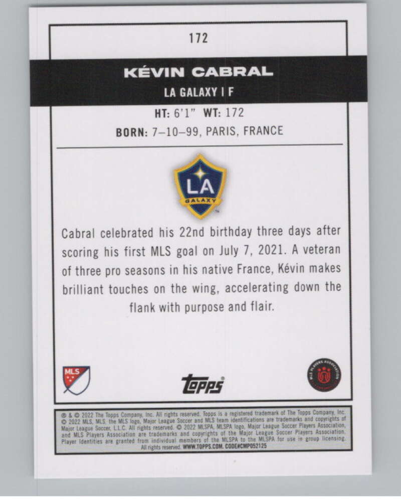 2022 Topps MLS Soccer #172 Kevin Cabral  RC Rookie Los Angeles  V97896 Image 2