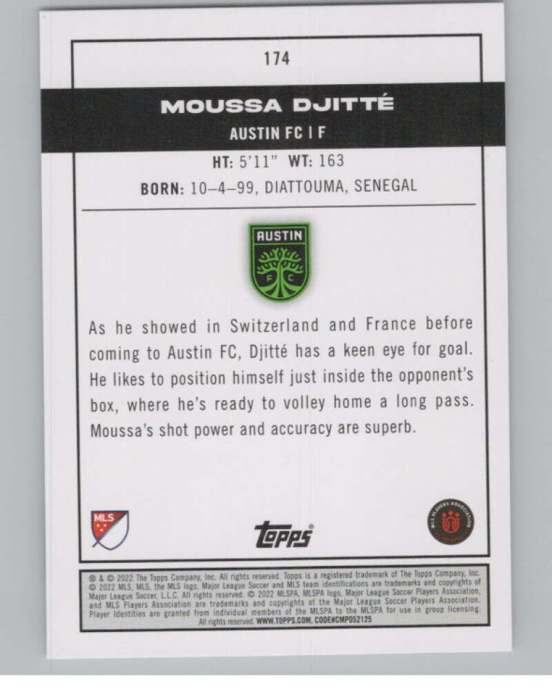 2022 Topps MLS Soccer #174 Moussa Djitte  RC Rookie Austin FC  V97900 Image 2