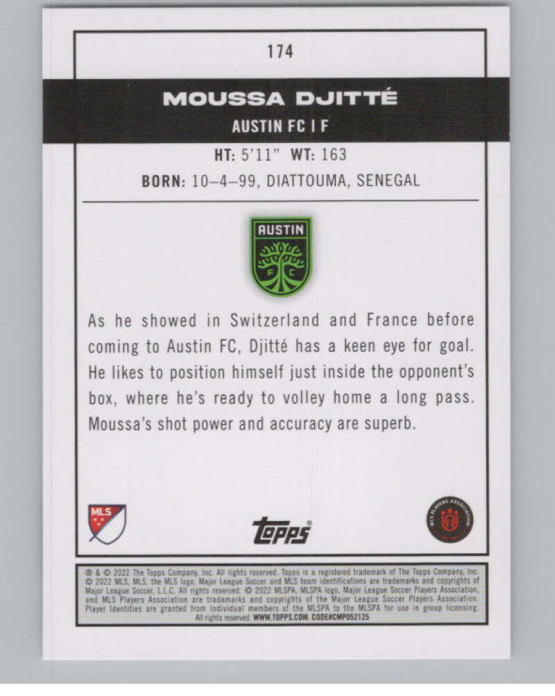 2022 Topps MLS Soccer #174 Moussa Djitte  RC Rookie Austin FC  V97901 Image 2