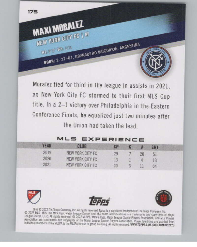 2022 Topps MLS Soccer #175 Maxi Moralez  New York City FC  V97902 Image 2