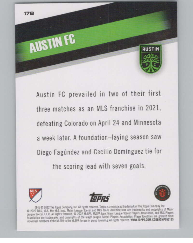 2022 Topps MLS Soccer #178 Austin FC  Austin FC  V97909 Image 2
