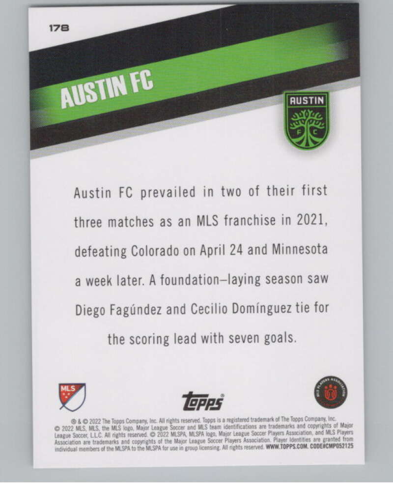 2022 Topps MLS Soccer #178 Austin FC  Austin FC  V97910 Image 2