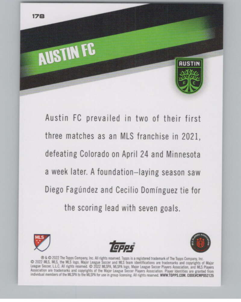 2022 Topps MLS Soccer #178 Austin FC  Austin FC  V97911 Image 2