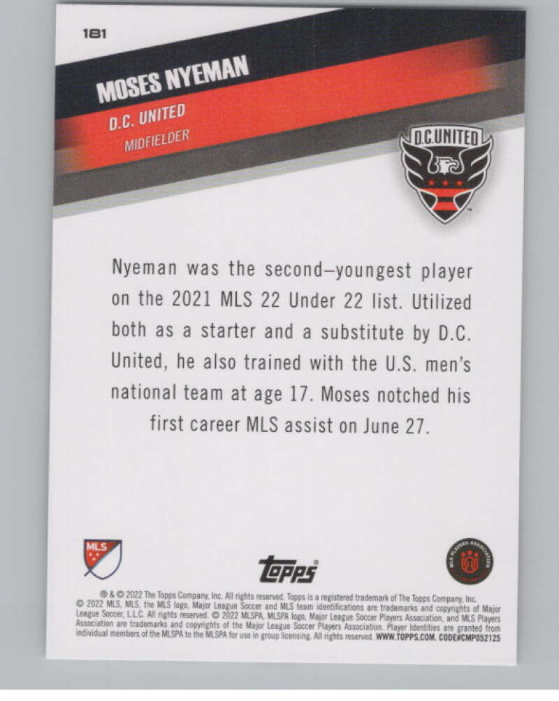 2022 Topps MLS Soccer #181 Moses Nyeman  D.C. United  V97918 Image 2