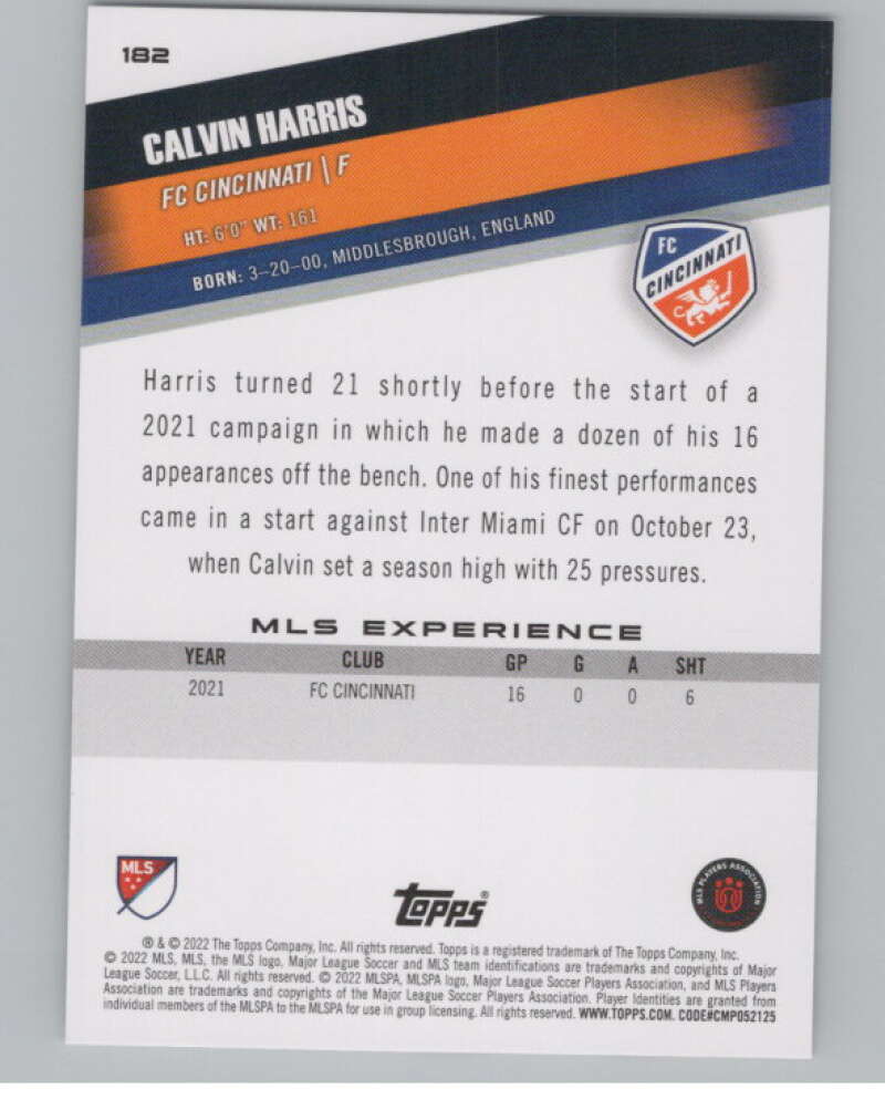 2022 Topps MLS Soccer #182 Calvin Harris  FC Cincinnati  V97920 Image 2
