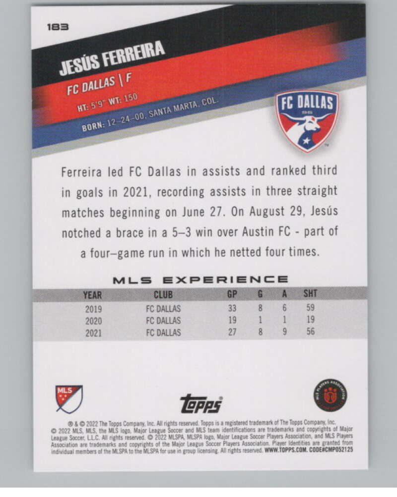 2022 Topps MLS Soccer #183 Jesus Ferreira  FC Dallas  V97923 Image 2