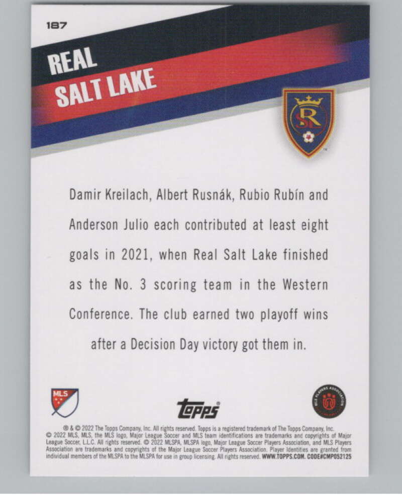 2022 Topps MLS Soccer #187 Real Salt Lake  Real Salt Lake  V97931 Image 2