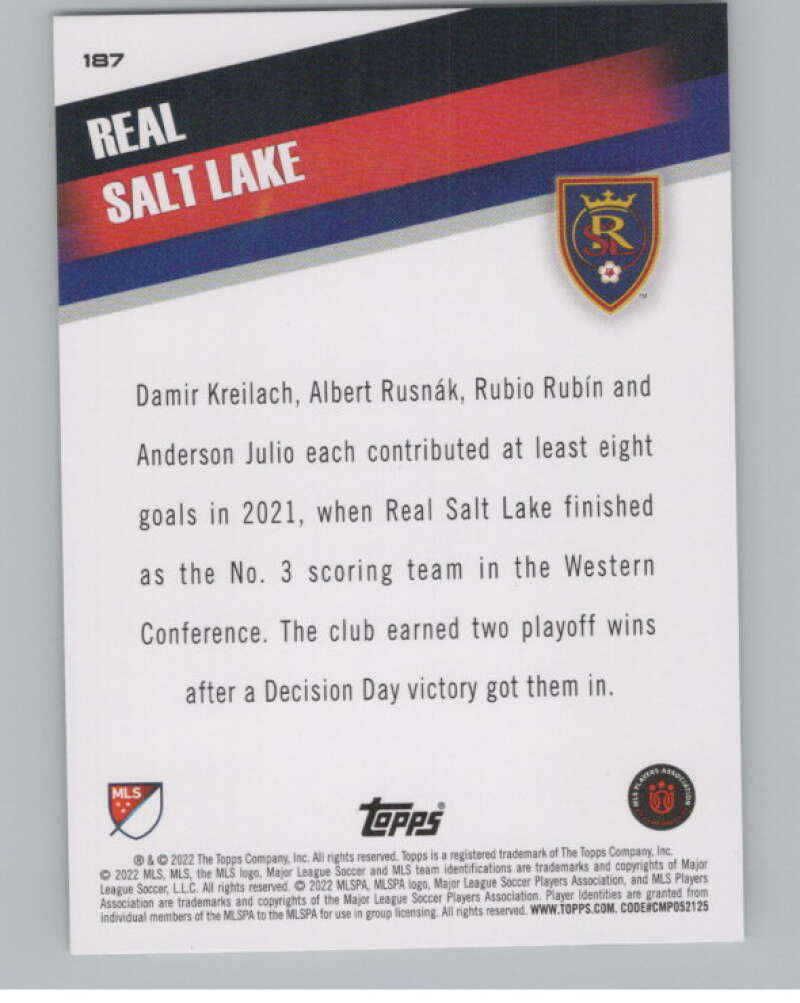 2022 Topps MLS Soccer #187 Real Salt Lake  Real Salt Lake  V97932 Image 2