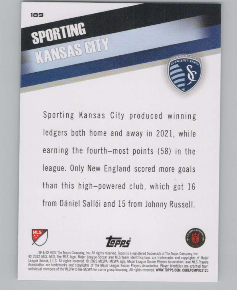 2022 Topps MLS Soccer #189 Sporting Kansas City  Sporting Kansas City  V97937 Image 2