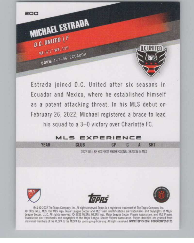 2022 Topps MLS Soccer #200 Michael Estrada  D.C. United  V97964 Image 2