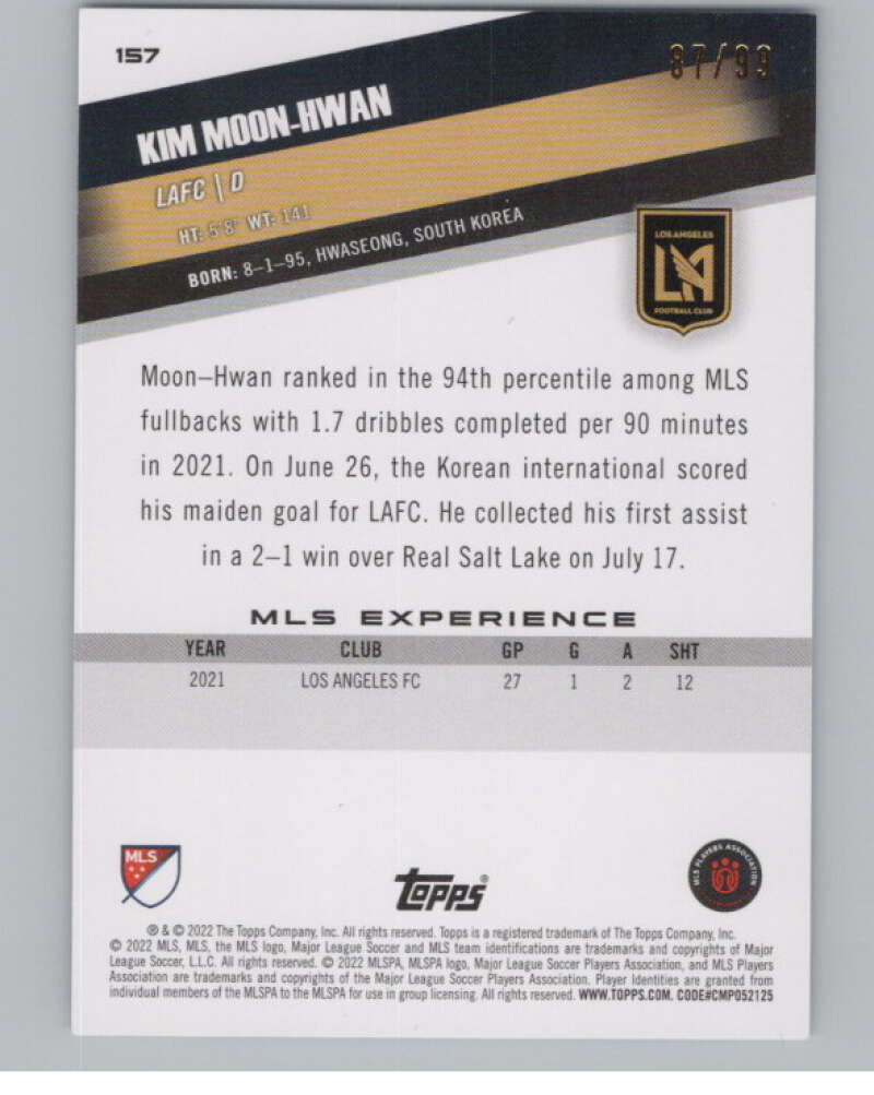 2022 Topps MLS Blue #157 Kim Moon-Hwan  87/99 Los Angeles  V97974 Image 2