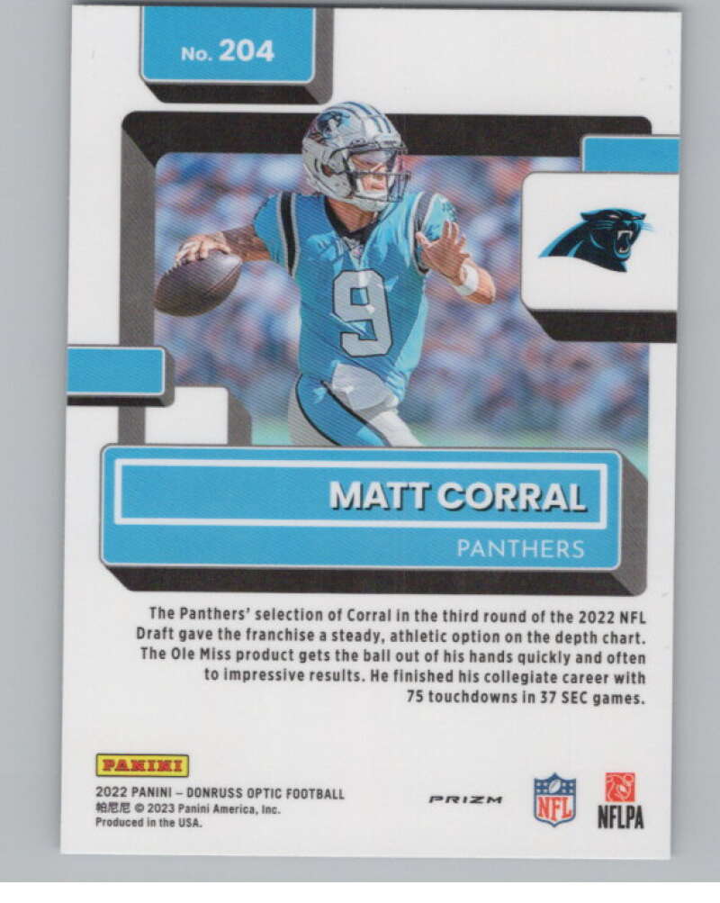 2022 Donruss Optic Purple Shock #204 Matt Corral Rated Rookie RC  V97977 Image 2