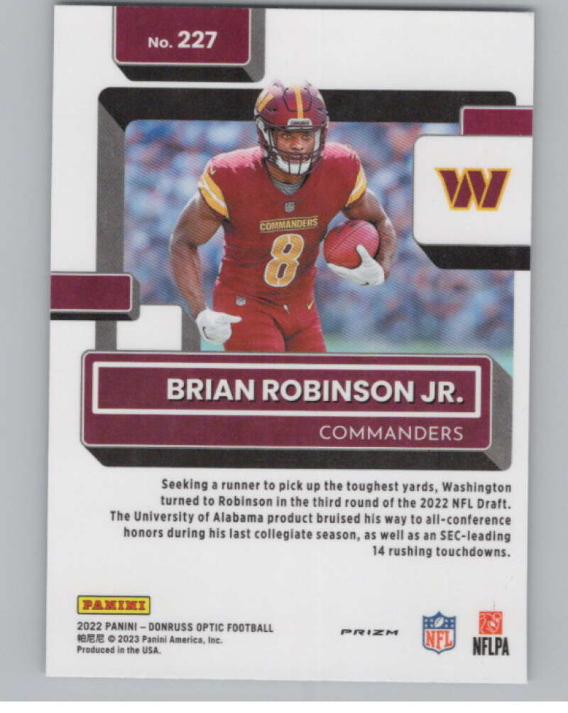 2022 Donruss Optic Purple Shock #227 Brian Robinson Jr. Rated Rookie RC  V97980 Image 2