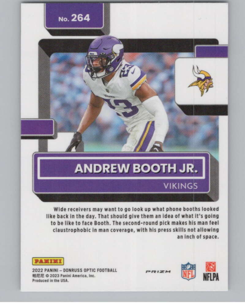 2022 Donruss Optic Purple Shock #264 Andrew Booth Jr. Rated Rookie RC  V97990 Image 2