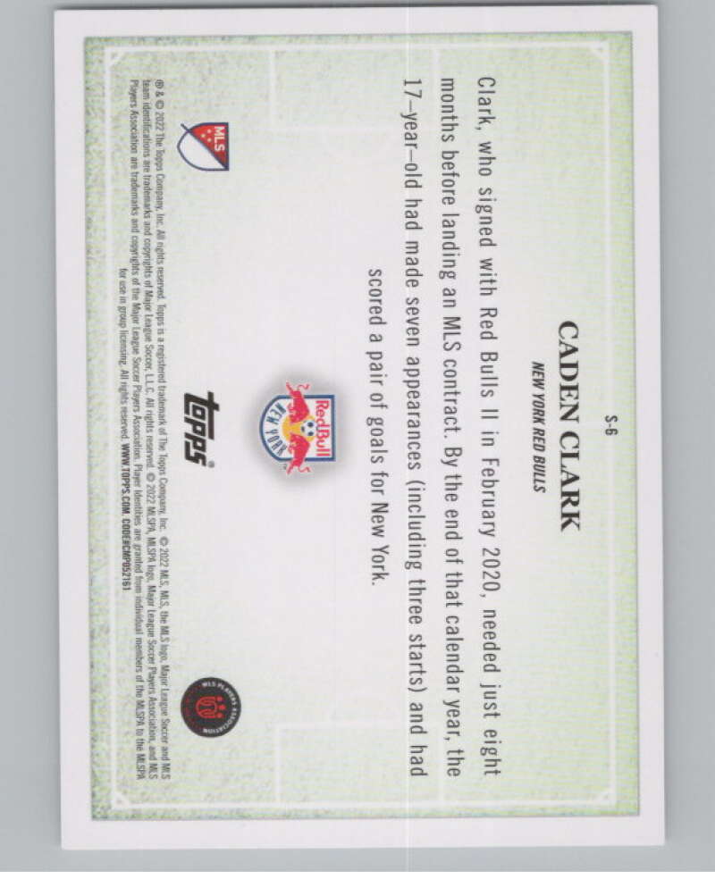2022 Topps MLS Scholarly #S-6 Caden Clark  New York Red Bulls  V98020 Image 2