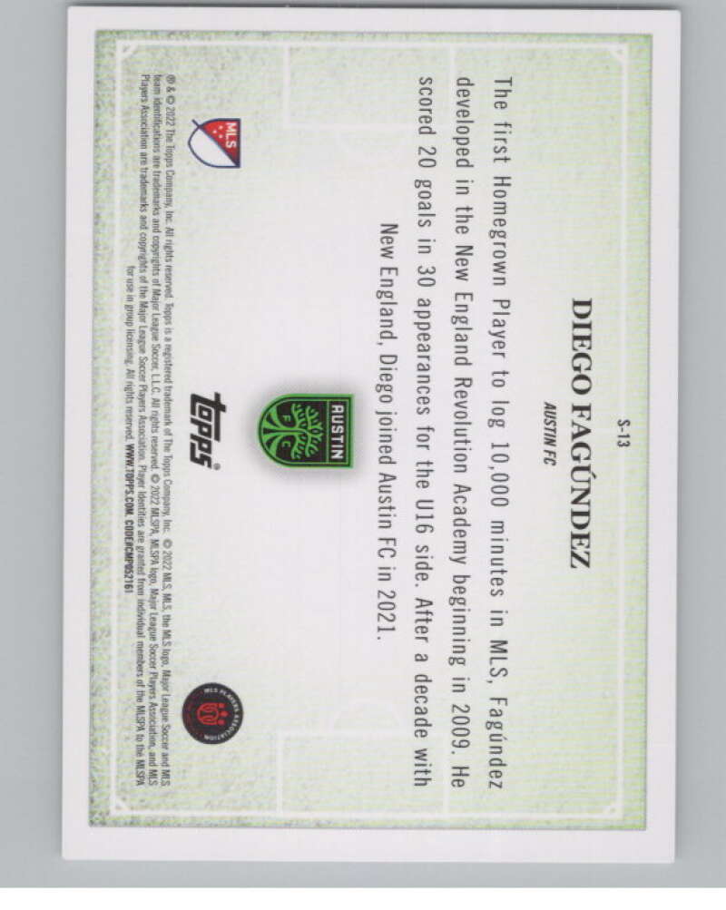 2022 Topps MLS Scholarly #S-13 Diego Fagundez  Austin FC  V98026 Image 2