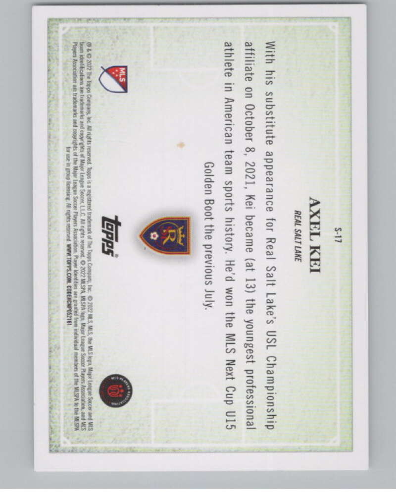 2022 Topps MLS Scholarly #S-17 Axel Kei  Real Salt Lake  V98028 Image 2