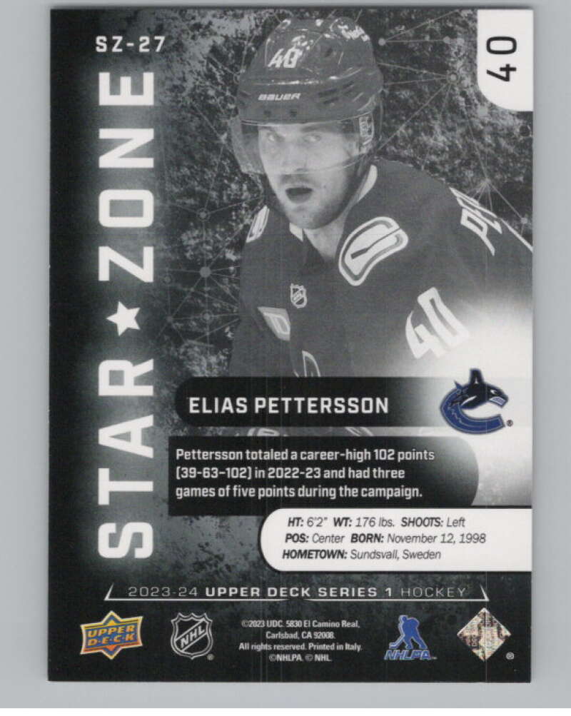 2023-24 Upper Deck Star Zone #SZ-27 Elias Pettersson  V98029 Image 2