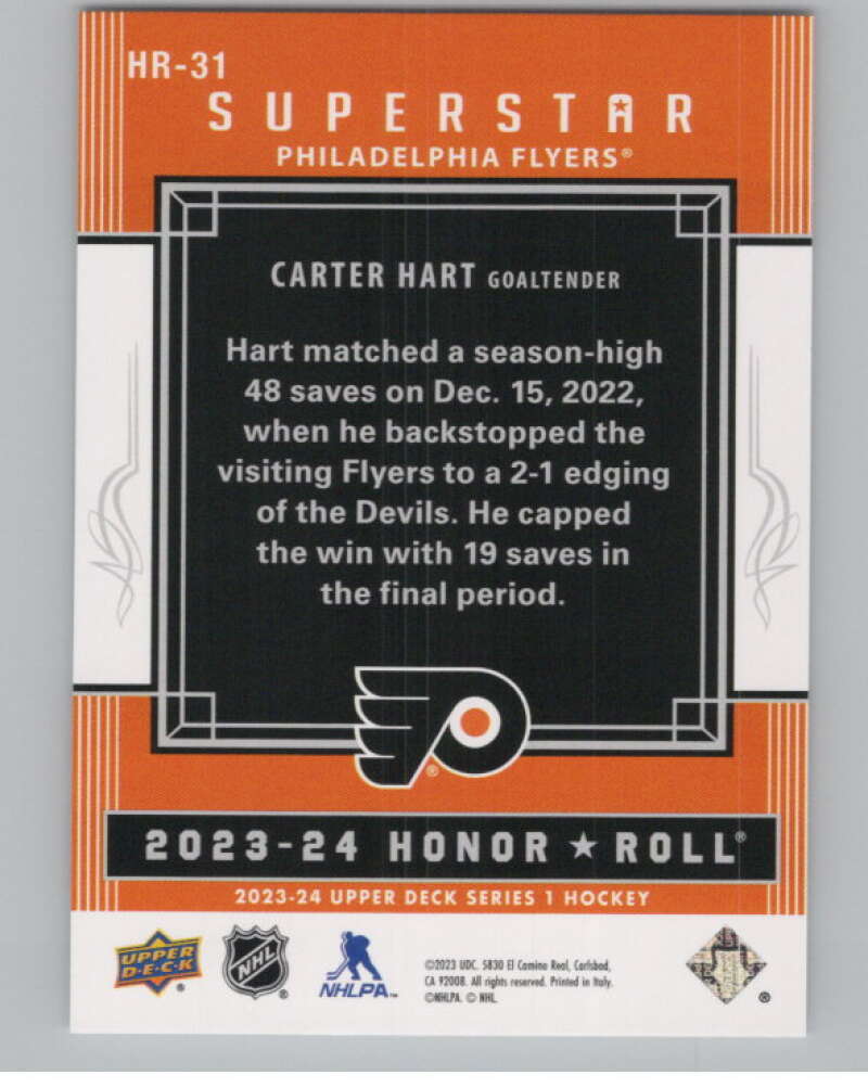 2023-24 Upper Deck Honor Roll #HR-31 Carter Hart Philadelphia  V98055 Image 2