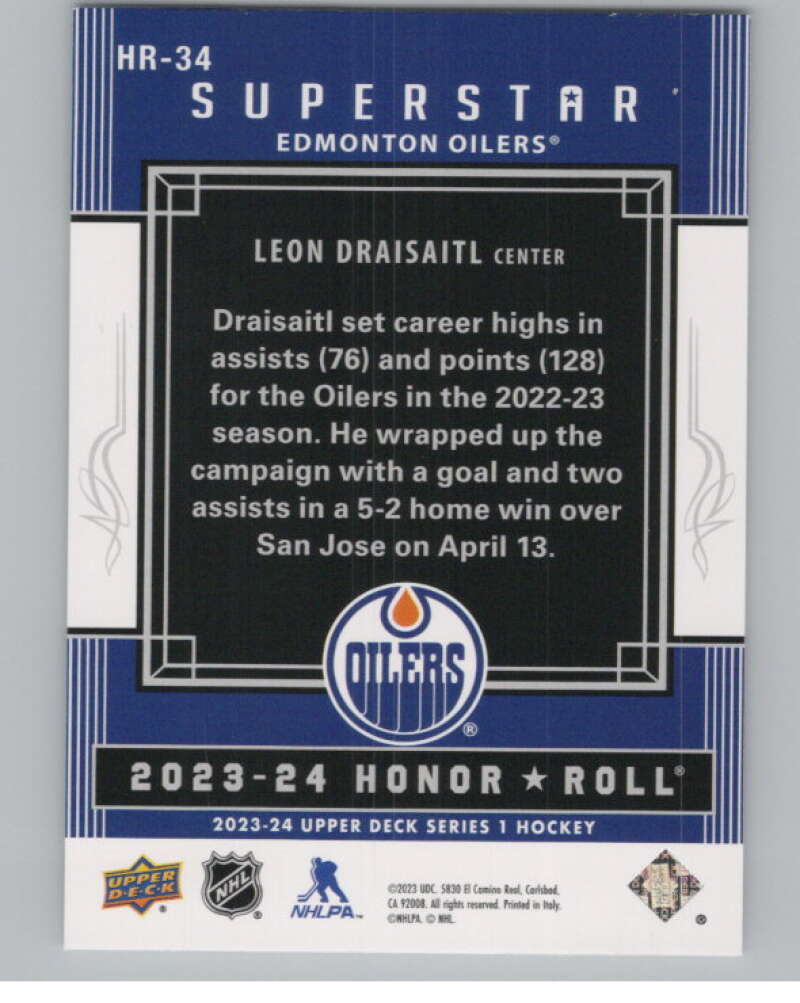 2023-24 Upper Deck Honor Roll #HR-34 Leon Draisaitl  Edmonton  V98056 Image 2