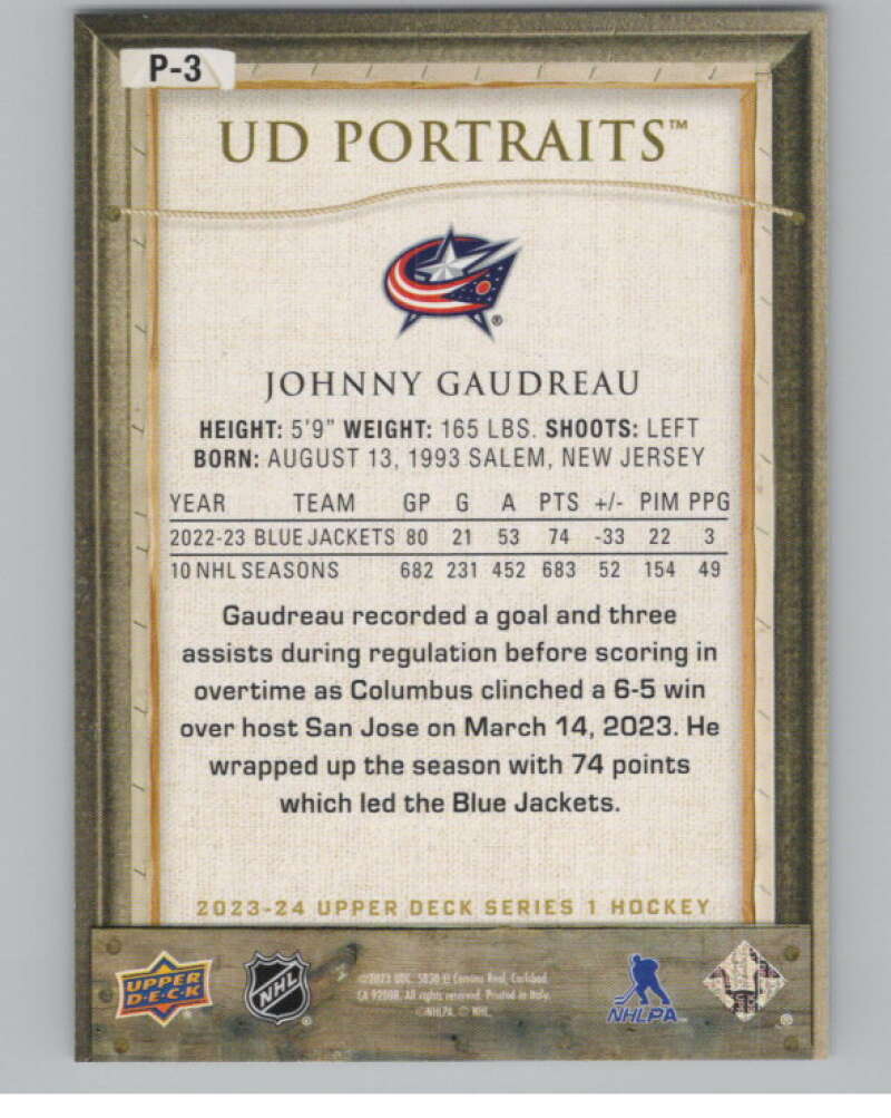 2023-24 Upper Deck UD Portraits #P-3 Johnny Gaudreau  V98057 Image 2